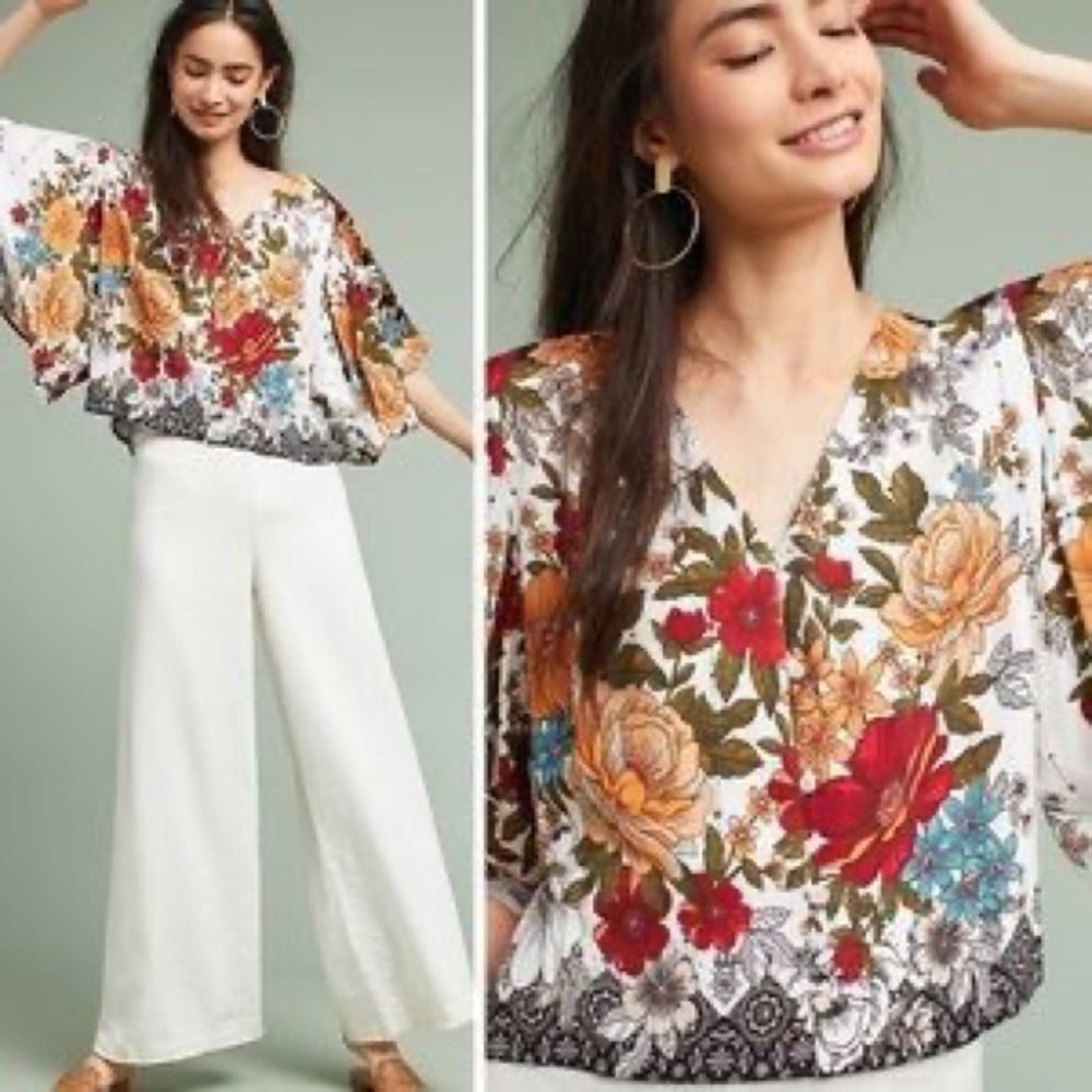 Farm Rio Reyna Floral flowy sleeve Blouse Anthropologie women’s size XS